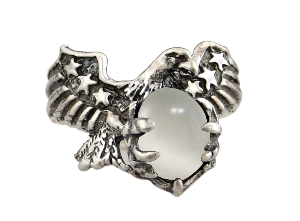 Sterling Silver American Eagle Ring With White Moonstone Size 7